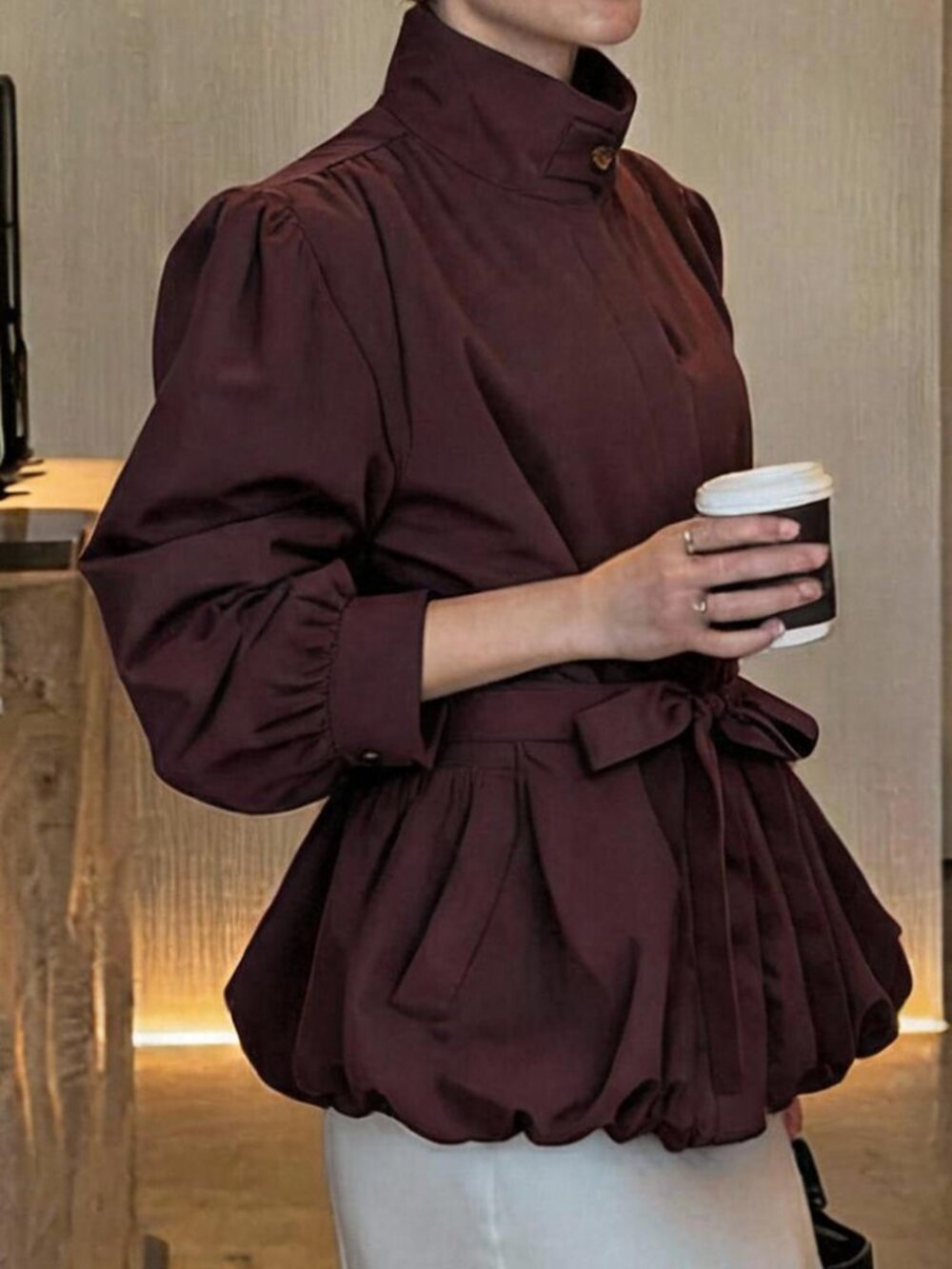 Red Violet Casual Women's Elegant Long Sleeve Stand Collar Flared Jacket